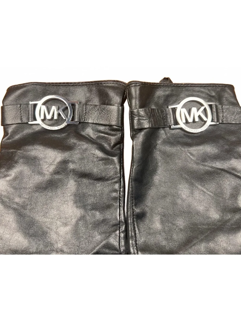 Michael Kors Black Leather Gloves with MK Logo Accent